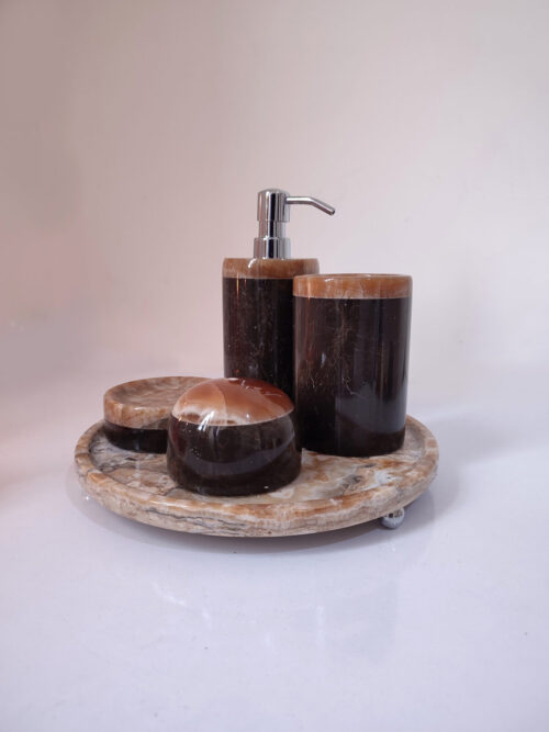 jabonera-mármol-luja-baño-marrón-negro-juego