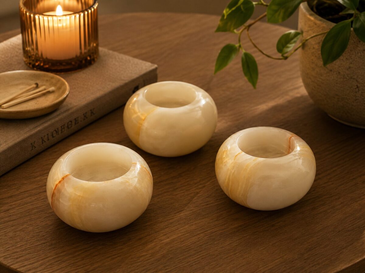 candel holders creme Portavela de Ámbar-Dorada