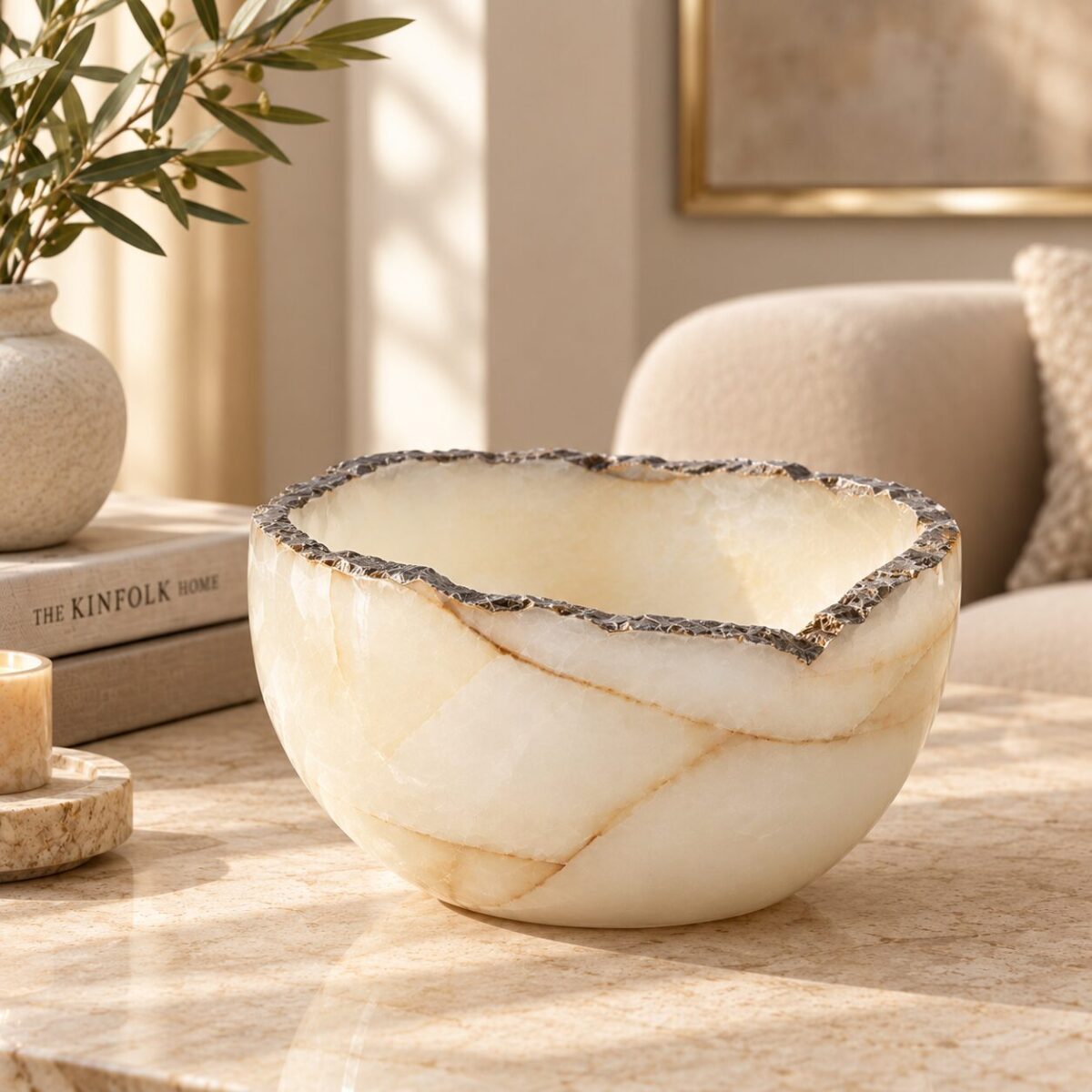 Cuenco Decorativo de Ónix Natural Marfil