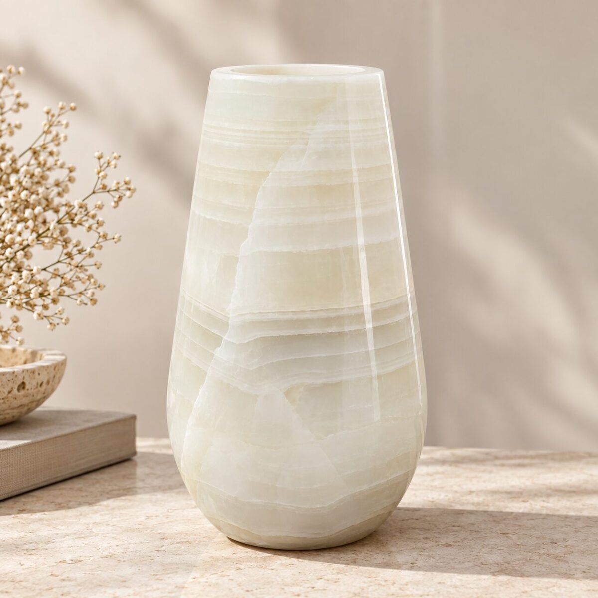 jarron onix verde Jarrón de Ónix Natural Marfil | Decoración Elegante
